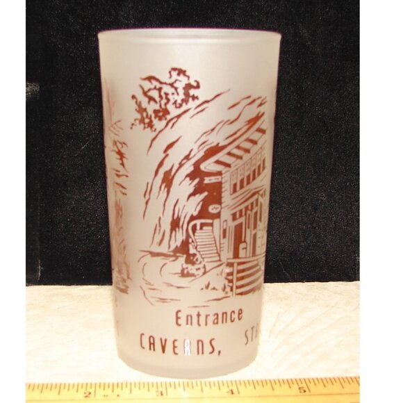 Vtg Hazel Atlas Frosted Glass Tumbler, 1950s MERAMEC CAVERNS Stanton Mo. - Picture 2 of 6